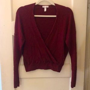 Leith Dark Red Faux Wrap Sweater | Size XS